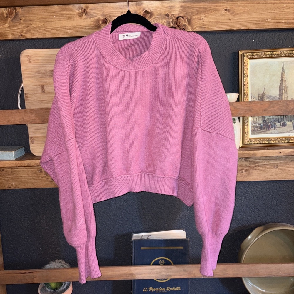 TFY Collection Cozy Cropped Pullover Crew Neck Boho Layering Sweater Women's M